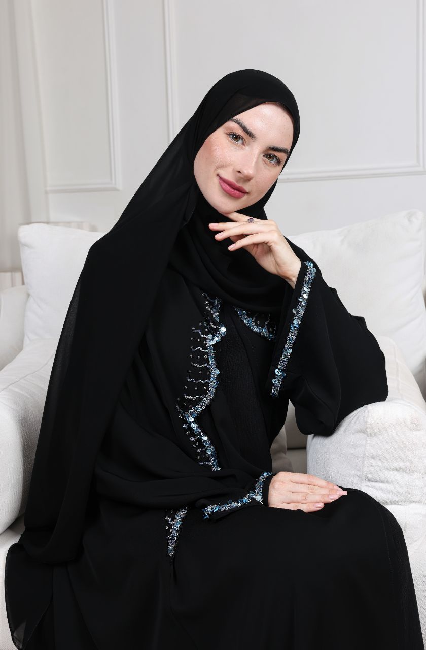 Blue Sparkling Waves Abaya - Rayaluxurypret